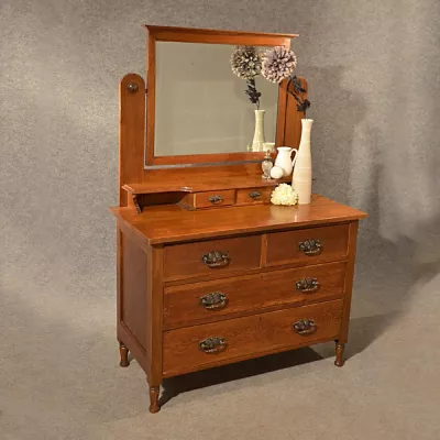 Edwardianische Englische Antike Eichen Kommode Schminktisch ca. 1910