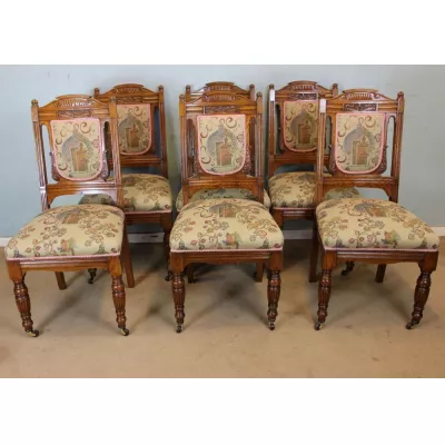 6 Englische Antike Eichen Esszimmer Stühle ca. 1890