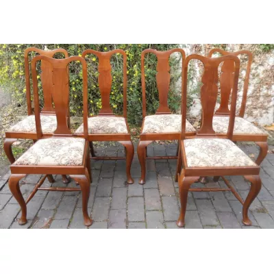 6 Queen Anne Stil Mahagoni Esszimmerstühle antik ca. 1920