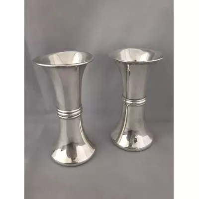 Antike englische Sterling Silber Art Deco Blumenvasen massiv 1910
