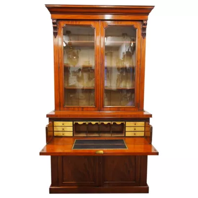 Antiker Viktorianischer Mahagoni Sekretär Bücherschrank ca. 1870