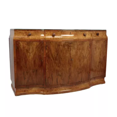 Art deco Antikes Englisches Grat Nussbaum Sideboard von Maple & co. ca. 1930
