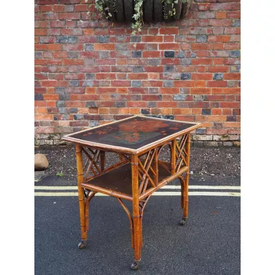 Viktorianischer antiker Bambus Beistelltisch lackiert ca 1880