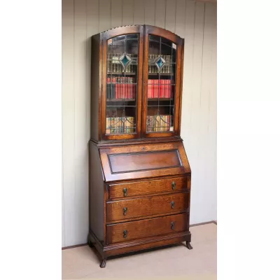 Antikes Art Deco Eichen Bureau Bookcase Sekretär Bücherschrank englisch ca 1930