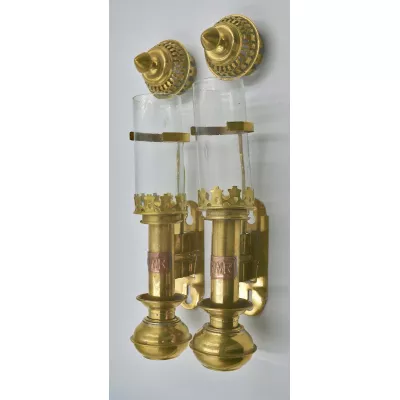 Antike englische Messing Kupfer Wandlampen ca 1940