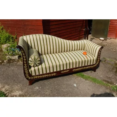 Antike britische Mahagoni Chaiselongue Messing Stoff 19. Jh