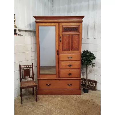 Antiker Art Nouveau Eichen Kleiderschrank englisch ca 1890