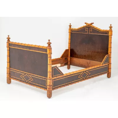 Französisches Regency Bambus Nussbaum Doppelbett antik 19. Jh