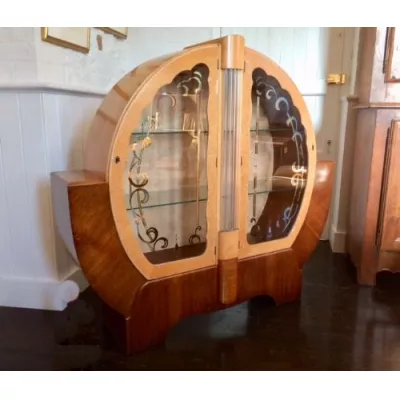 Antike Art Deco Nussbaum Ahorn Vitrine britisch ca 1920