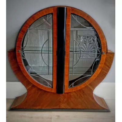 Englische Art Deco Vitrine Nussbaum antik ca 1930