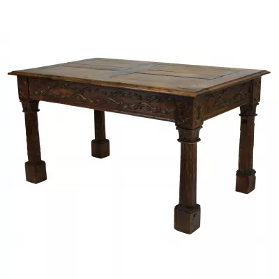Französischer Antiker Gotischer Revival Eichen Esstisch ca. 1800