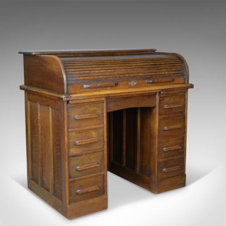 Antiker edwardianischer Eichen Schreibtisch Rolltop britisch ca 1910