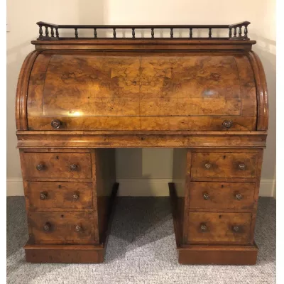 Viktorianischer antiker Nussbaum Sekretär Rolltop englisch ca 1850