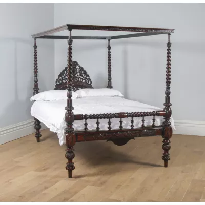 Antikes viktorianisches Massivholz Himmelbett anglo-indisch ca 1870