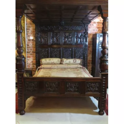 Antikes englisches Queensize Himmelbett Massivholz Posterbett 19. Jh