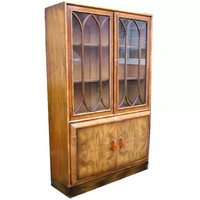 Art Deco Nussbaum Bücherschrank antik britisch ca 1930