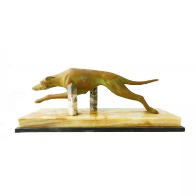 Antike Art Deco Skulptur Windhund Rennhund Marmorfigur englisch ca 1930