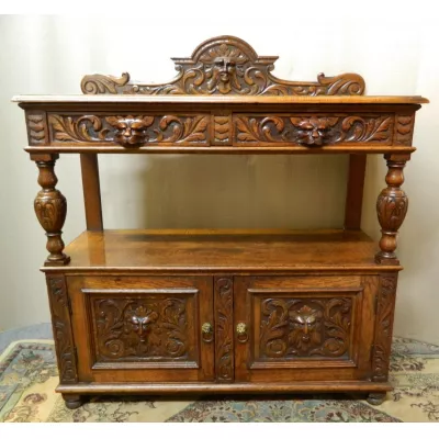Antikes britisches Eichen Sideboard Buffettisch Green Man Cernunnos Dionysos ca 1880