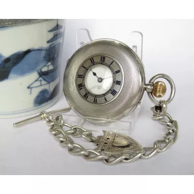 Antike britische Echtsilber Taschenuhr Kettenuhr 1910