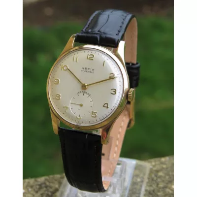 Antike britische Gold Armbanduhr Herren Uhr Leder Echtleder 1959