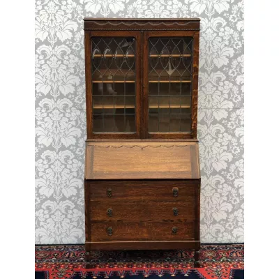 Antiker britischer Eichen Aufsatzsekretär Bureau Bookcase ca 1920