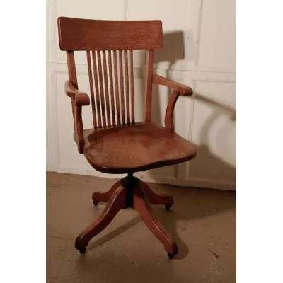 Edwardianischer antiker Eichen Bürostuhl Schreibtischstuhl britisch ca 1890