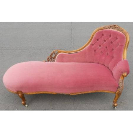 Viktorianische antike Nussbaum Chaiselongue Stoff Velours britisch ca 1860