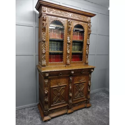 Viktorianischer Antiker geschnitzter Eichen Bücherschrank englisch ca. 1880