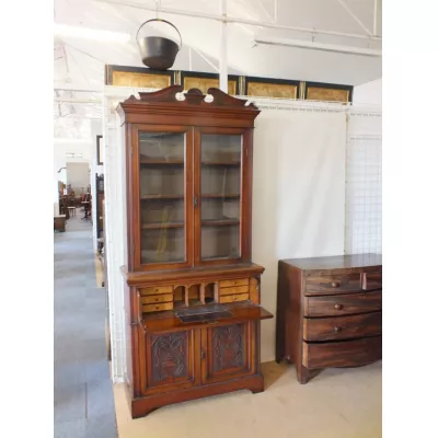 Edwardianischer britischer Nussbaum Bücherschrank Sekretär antik ca 1890