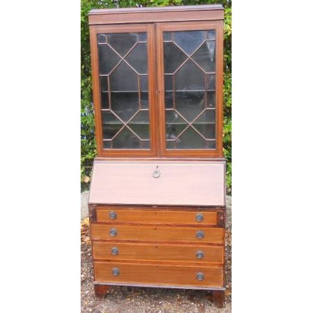 Edwardianisches antikes Bureau Bookcase Mahagoni britisch ca 1900