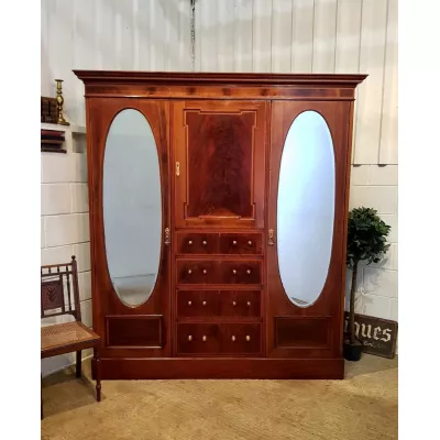 Edwardianischer antiker Mahagoni Kleiderschrank britisch ca 1900