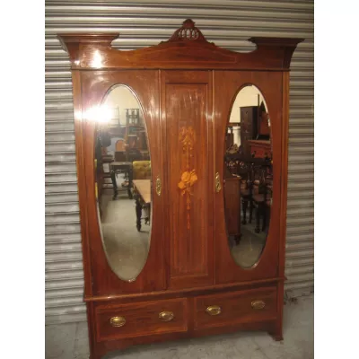 Edwardianischer antiker Mahagoni Kleiderschrank britisch ca 1920