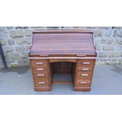 Antiker britischer Eichen Schreibtisch Rolltop ca 1900