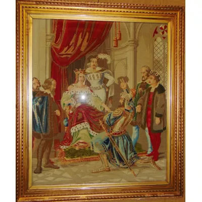 Viktorianisches Antikes Englisches Handarbeits Bild ca. 1860