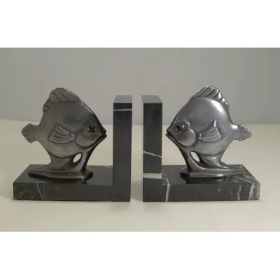 Art Deco Paar antiker englischer Fisch Buchstützen ca. 1930