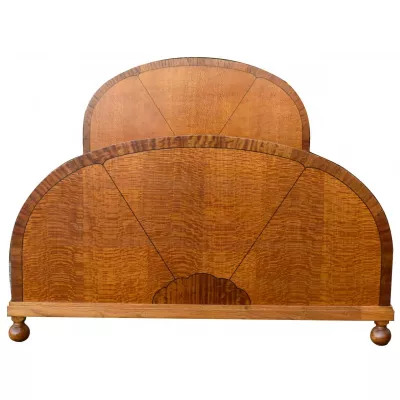 Antikes britisches Art Deco Doppelbett Satinholz ca 1930