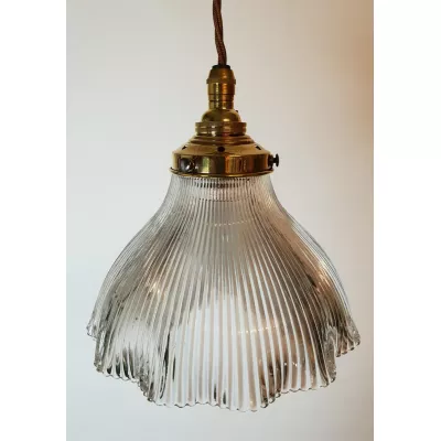 Edwardianische Holophane Deckenlampe Kristall Hängelampe britisch ca 1890