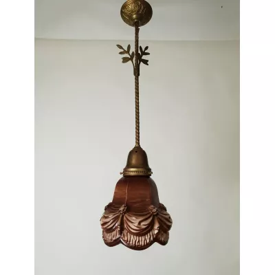 Antike niederländische Deckenlampe Keramik Deckenleuchte vergoldet ca 1910