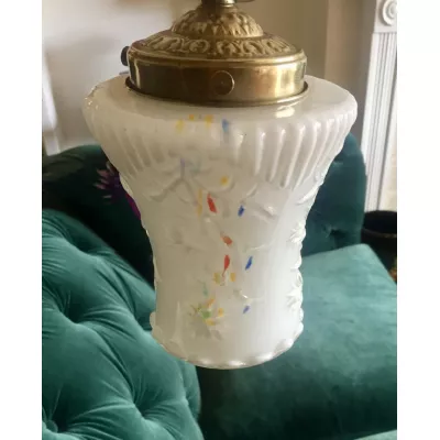 Edwardianische antike Deckenlampe Emaille Deckenleuchte Opal ca 1910