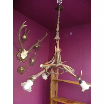 Antike britische Hängelampe Deckenlampe Geweih ca 1890