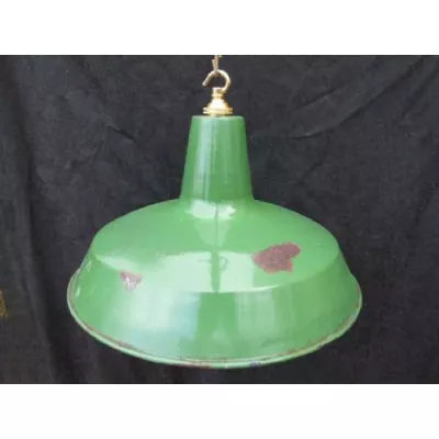 Antike Englische Grüne Emaille Deckenlampe ca. 1940