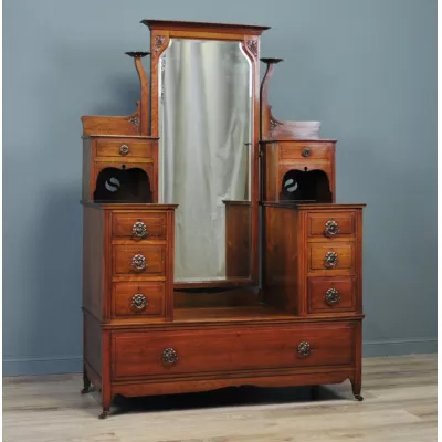 Viktorianischer Arts & Crafts Frisiertisch Nussbaum Garderobe antik britisch ca 1880