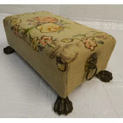 Englischer Antiker Wandteppich Hocker ca. 1890