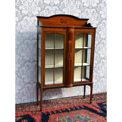 Edwardianische Antike Englische Intarsien Vitrine ca. 1900