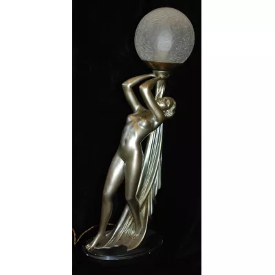 Antike Art Deco Lampe Skulptur Figur Bronze englisch ca 1930
