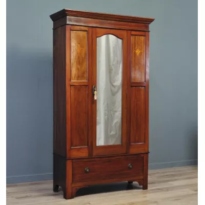 Edwardianischer antiker Mahagoni Kleiderschrank britisch ca 1890