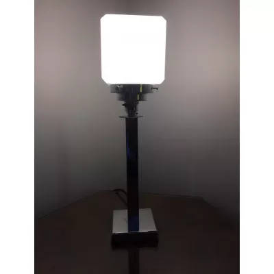 Antike britische Art Deco Tischlampe Milchglas Chrom ca 1930