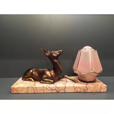 Antike Art Deco Tischlampe Marmor Bronze Figur französisch ca 1930