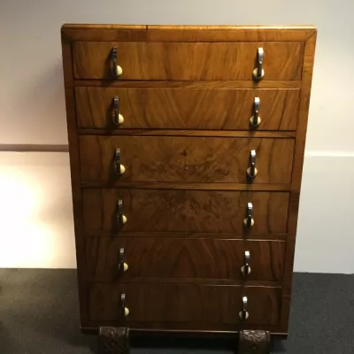 Antike britische Art Deco Nussbaum Kommode ca 1930