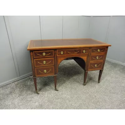 Englischer Antiker Intarsien Mahagoni Schreibtisch ca. 1900